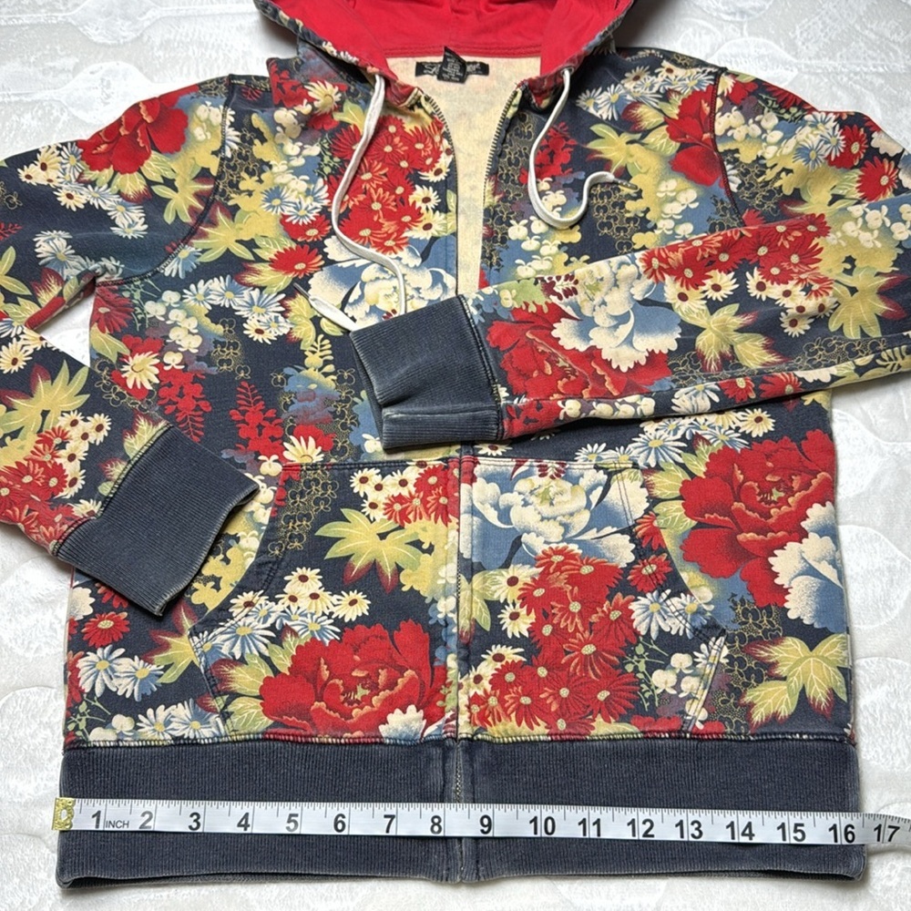 Lucky Brand Y2K Asian Floral Zip Hoodie Boho Retro S Vintage Fashion Streetwear - Picture 8 of 10